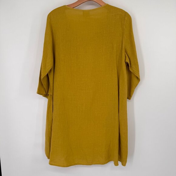 Pure Match Womens  chartreuse Tunic Top  3/4 Sleeves size large linen lagenlook - Picture 11 of 15